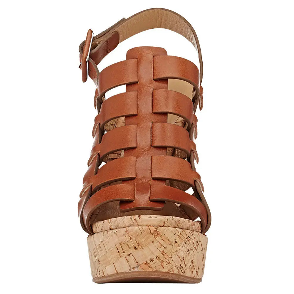 Women’s Cork Wedge Slingback Sandals – Peep Toe Cross Strap Summer Casual Shoes, Comfortable