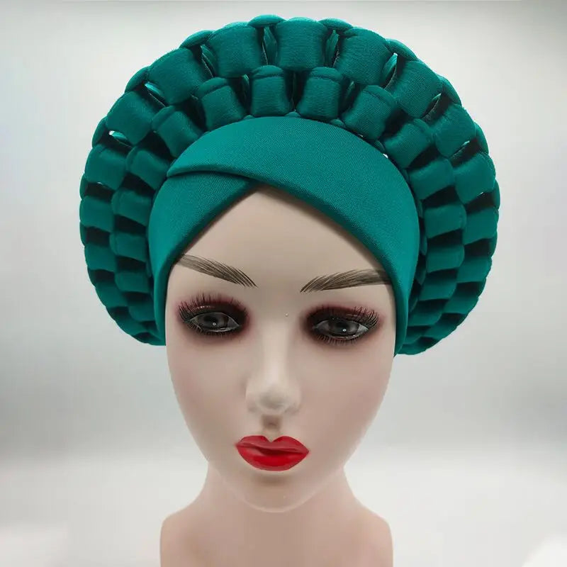 2022 Fashion African Turbans for Women Ready to Wear Auto Gele Headties Nigerian Aso Oke Head Wraps for Traditional Wedding