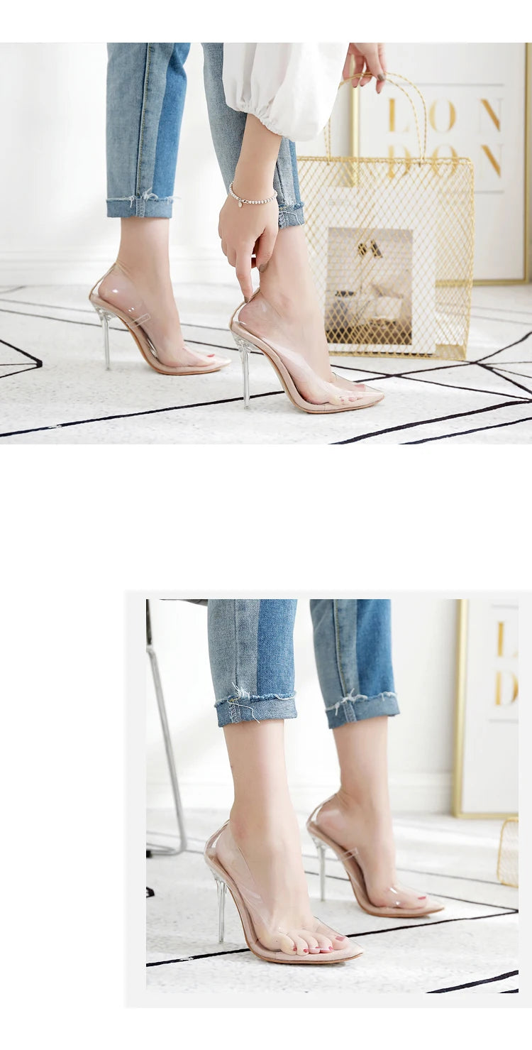 Eilyken Sexy Women Pumps Pointed Toe PVC Transparent Thin High Heels Sandals Summer Wedding Party Female Shoes