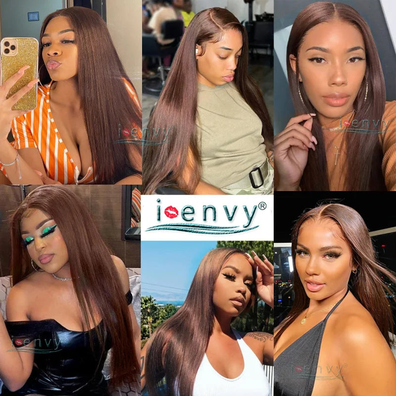 Transparent Lace Wig Straight Brown Lace Front Human Hair Wigs Chocolate Color Blonde Brazilian Human Hair Wigs For Women Remy