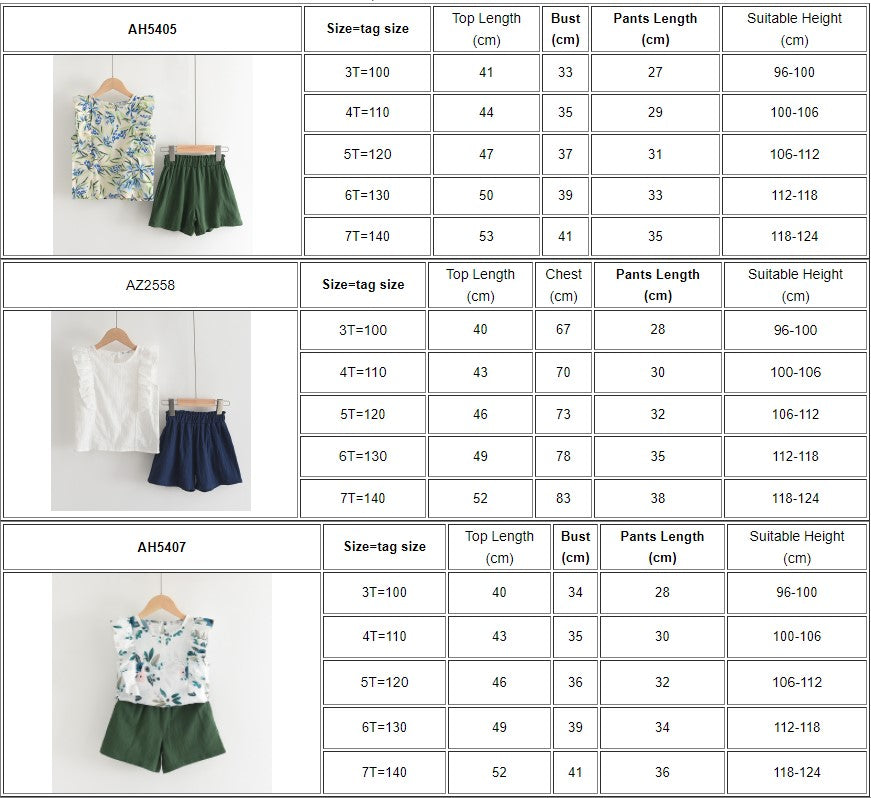 Girls Clothing Sets Brand New Summer New Kids Flower Print Vest Top with Casual Short Pant 2PCS Girl Suit Clothing 3-7 Y