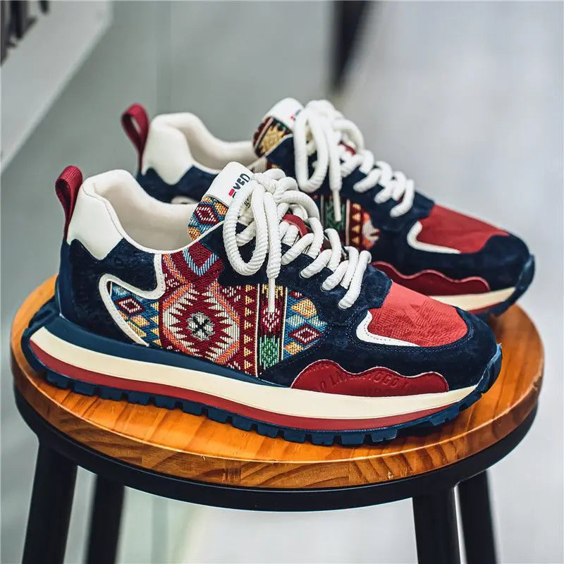 Fashionable Popular Running Shoes Breathable Elevated Comfortable Lightweight Cowhide Closed Lace-up Mesh Soft Genuine Leather