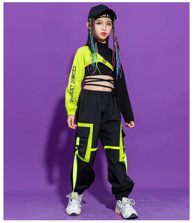 Boys Hip Hop Cool Vest Girls Cargo Pant Outfit Child Sweatshirt Chest Bag Joggers Street Dance Kids Streetwear Costume Sportwear