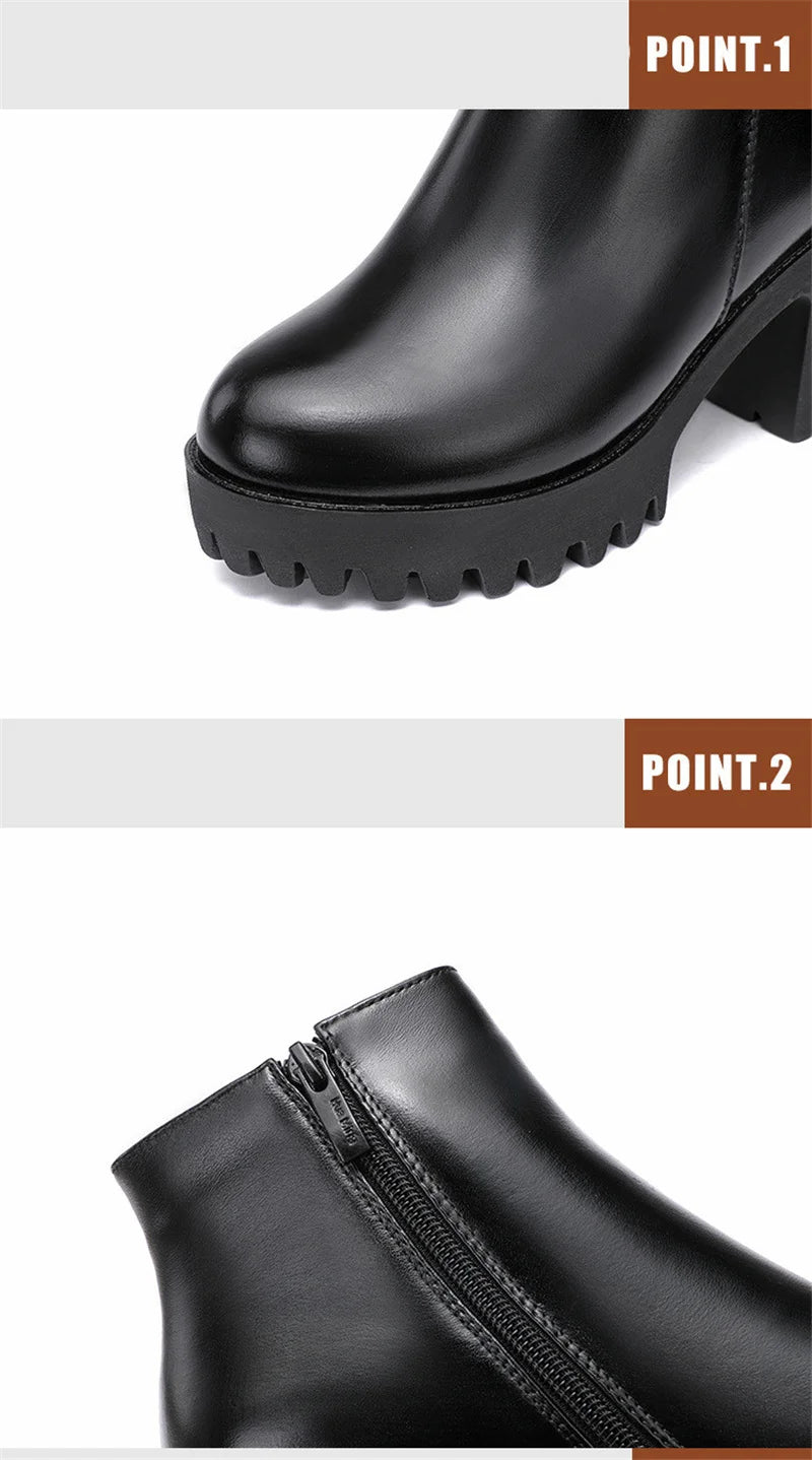 BEYARNE Small Size 32 -43 Block Heel Platform Shoes Fall Winter  OL Elegant High Heels Ankle Boots Women Warm Plush Boot