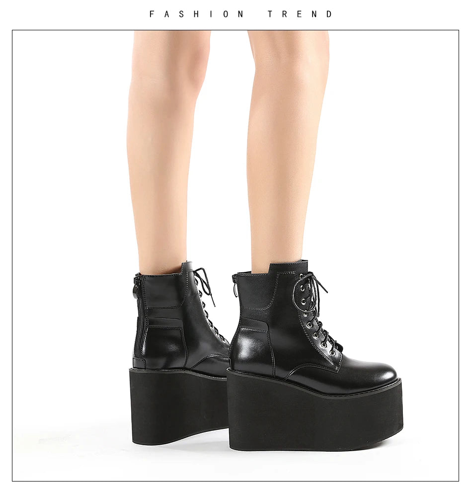 Gdgydh Big Size 43 Platform High Heels Cosplay Fashionable Autumn Ankle Boots Platform Women Wedges Heel  Model Catwalk Shoes
