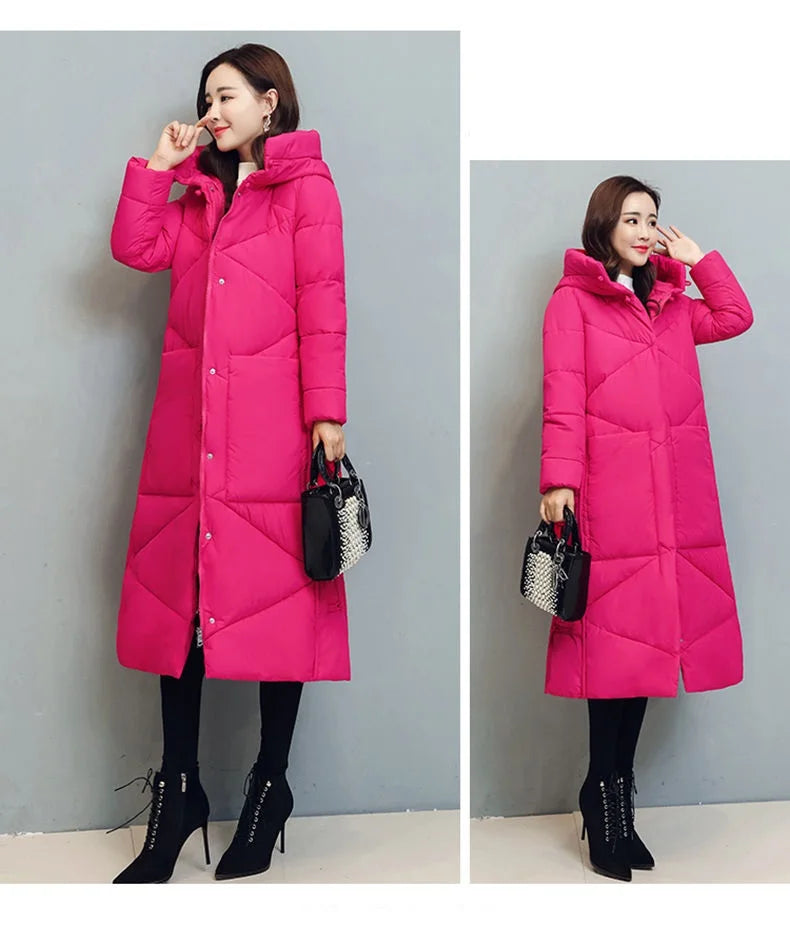 Winter Long Coat Women's 2025 Fashion New Thicken Cotton padded Warm Snow Outerwear Loose Female Windproof Hooded Jacket Parkas