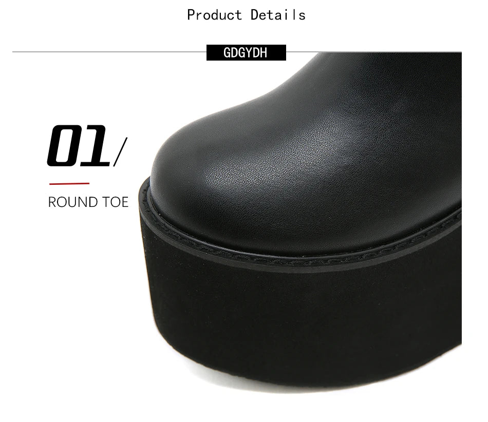 Gdgydh Matte Black Knee High Boots Women Platform Wedges High Heels Thick Bottom Ladies INS Hot Winter Fashion Elegant Drop Ship