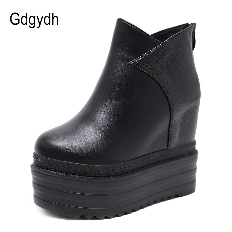 Gdgydh Female Platform Wedges Boots Black Autumn Ankle Boots For Women High Heels Ladies Cosplay Shoes Back Zipper