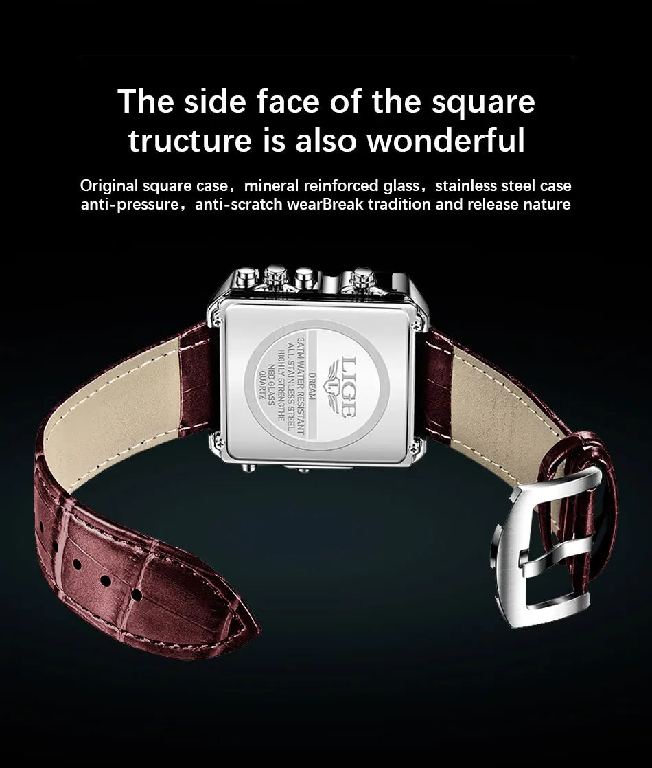 LIGE 2025 Top Brand Luxury Mens Watches Square Digital Sports Quartz Wrist Watch for Men Waterproof Stopwatch Relogio Masculino
