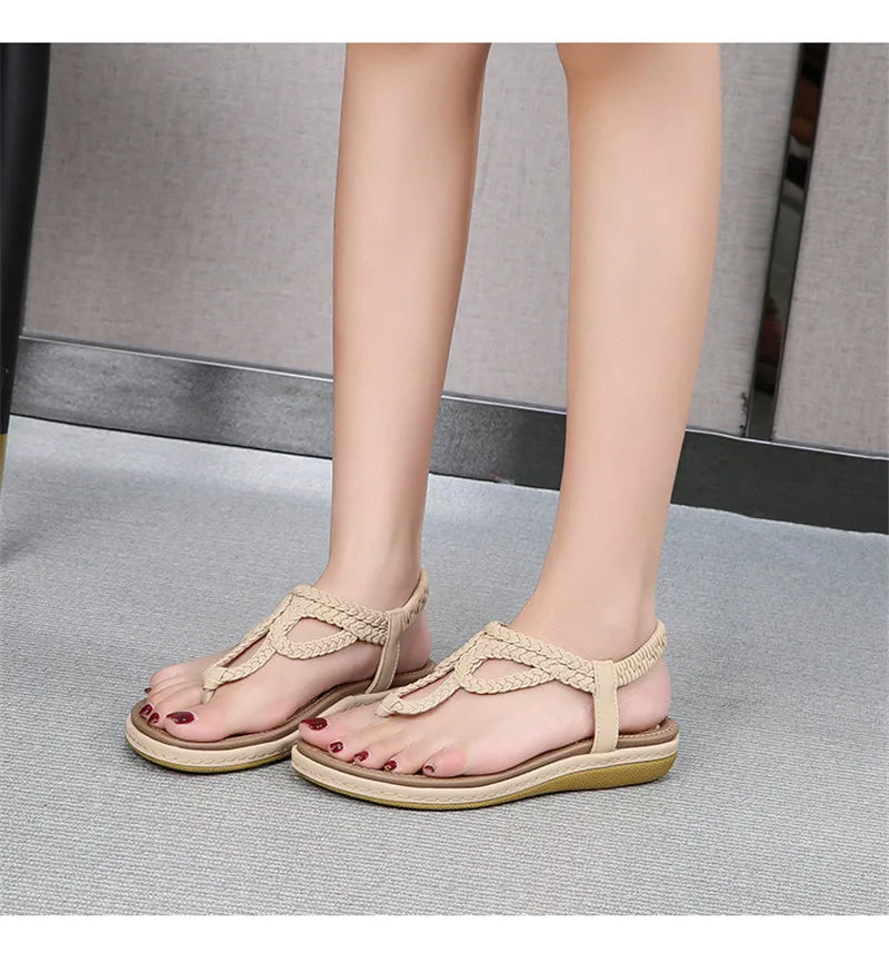 BEYARNE Women Sandals Flip Flops Summer Flat Shoes Woman Bohemian Sandals Ladies Vacation Beach Sandales Femme