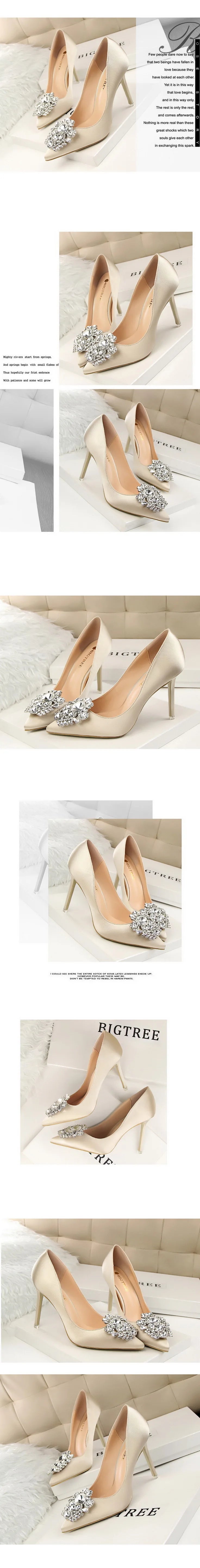 BIGTREE Women Heels Metal Rhinestones Woman Pumps Wedding Shoes High Heels Shoes Gold Silver Sexy Party Shoes Large size 42 43