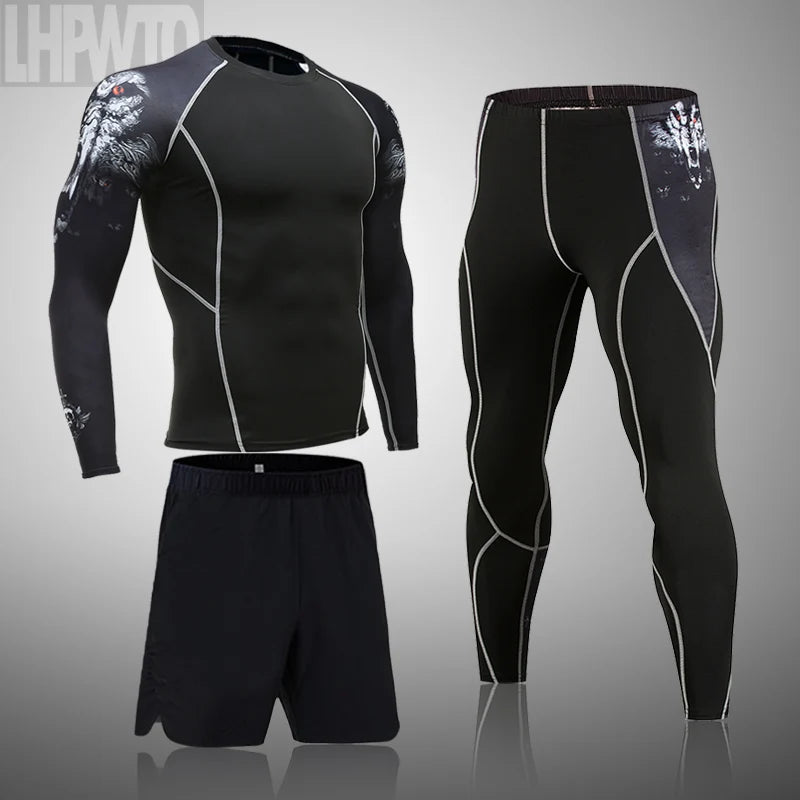 Men's Sports Suit MMA rashgard male Quick drying Sportswear Compression Clothing Fitness Training kit Thermal Underwear leggings
