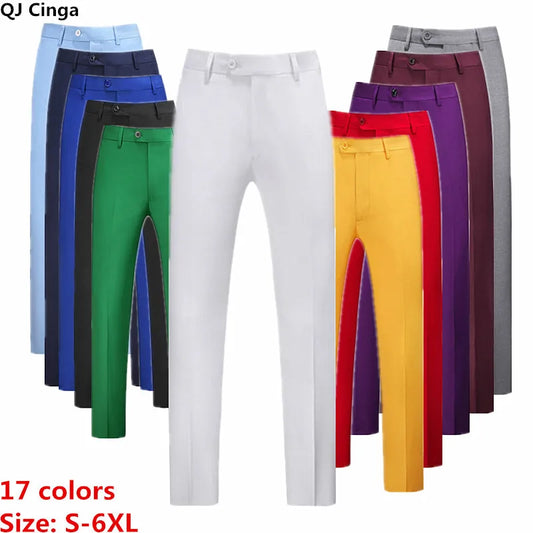 Men's Blue Suit Pants, Red Elegant Man Office Work Pant, Green and Purple Casual Trousers Men 17 Colors Pantalones Hombre