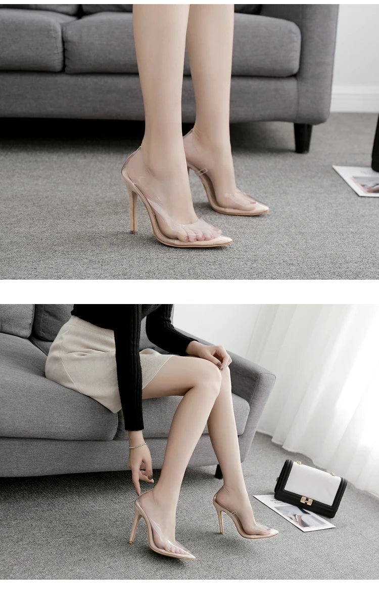 Eilyken Sexy Women Pumps Pointed Toe PVC Transparent Thin High Heels Sandals Summer Wedding Party Female Shoes
