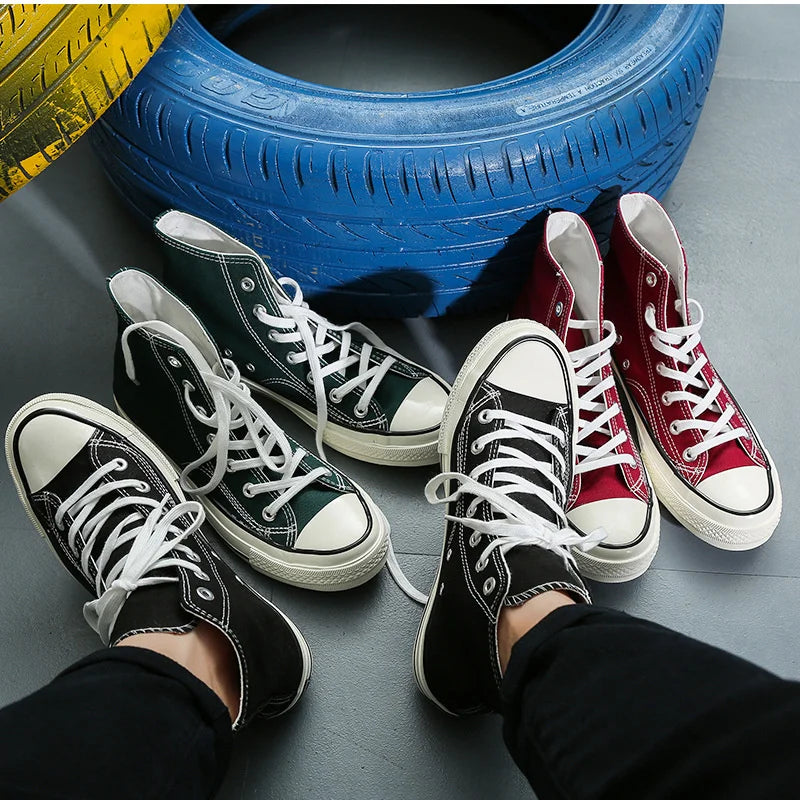 Classic Solid Black Unisex Canvas Shoes  New Spring High-top Outdoor Casual Sneakers Comfortable Breathable Footwear 35-44
