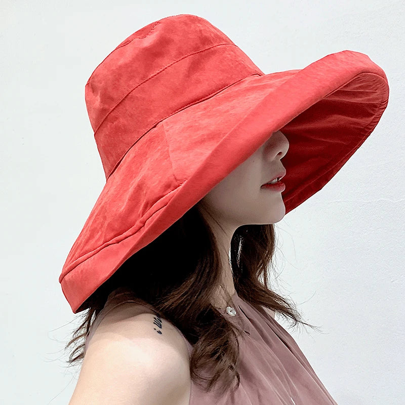K34 Women's Hat Bucket hat Panamanian Women  Four Seasons Fisherman Hat Big Brim Hat Double-Sided Fisherman Hat Sun Visor Sunhat