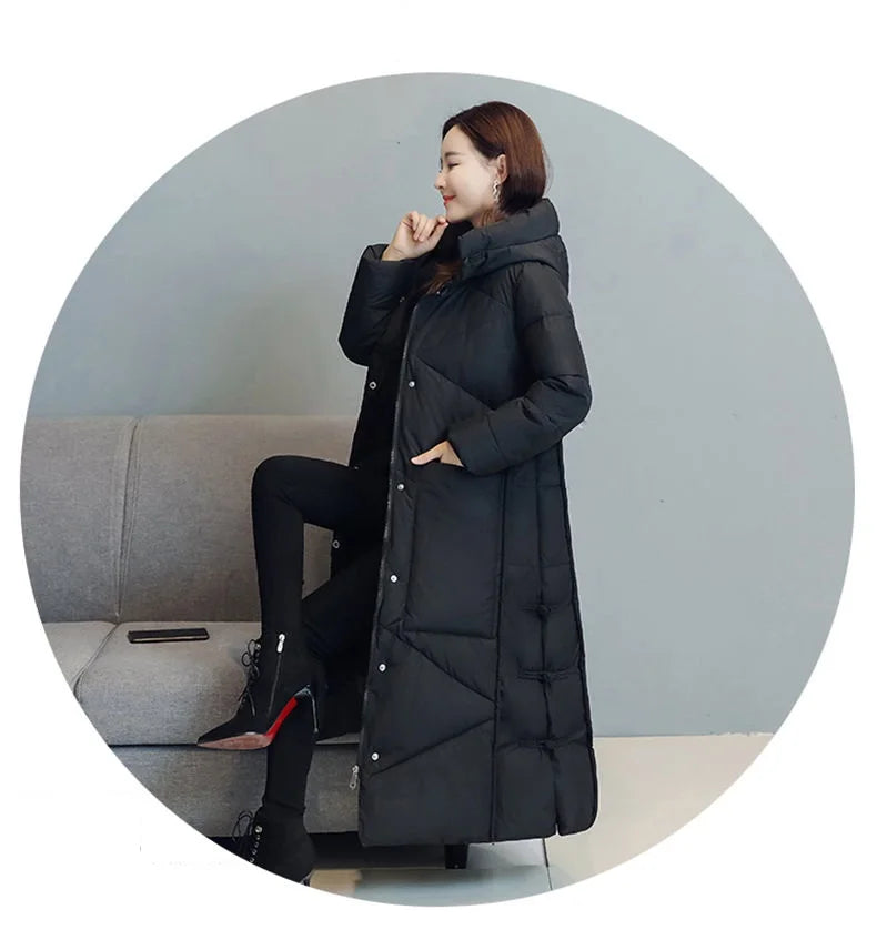 Winter Long Coat Women's 2025 Fashion New Thicken Cotton padded Warm Snow Outerwear Loose Female Windproof Hooded Jacket Parkas