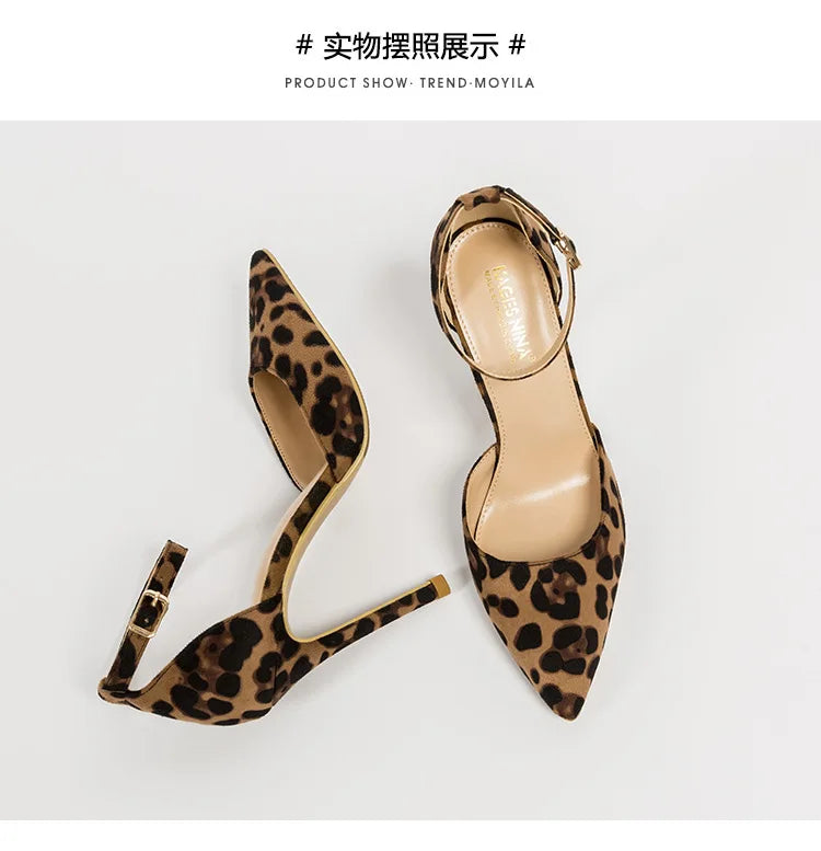 Autumn Sexy Leopard Print Women's Shoes High Heels 6-10CM Elegant Office High Heels Women's Sandals Pointed Luxury Single Shoes