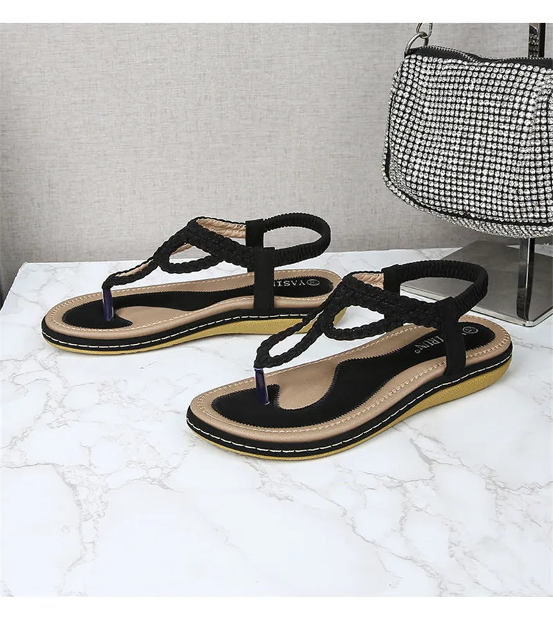 BEYARNE Women Sandals Flip Flops Summer Flat Shoes Woman Bohemian Sandals Ladies Vacation Beach Sandales Femme