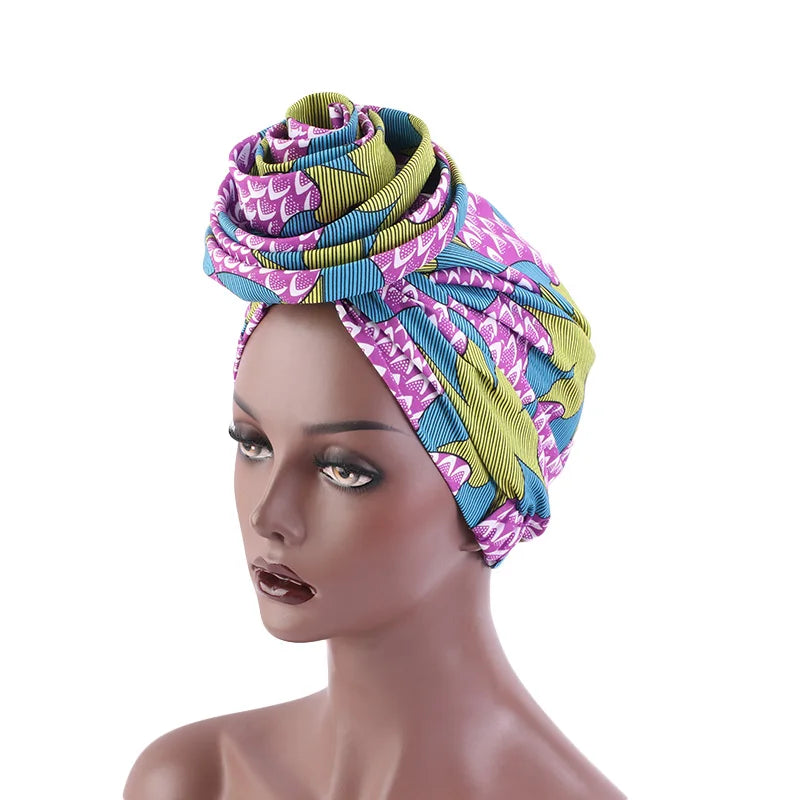 African Print Stretch Bandana Head Wrap Long Scarf Satin Floral Ankara Dashiki Women Party Turban Headwear Cap Hair Accessories