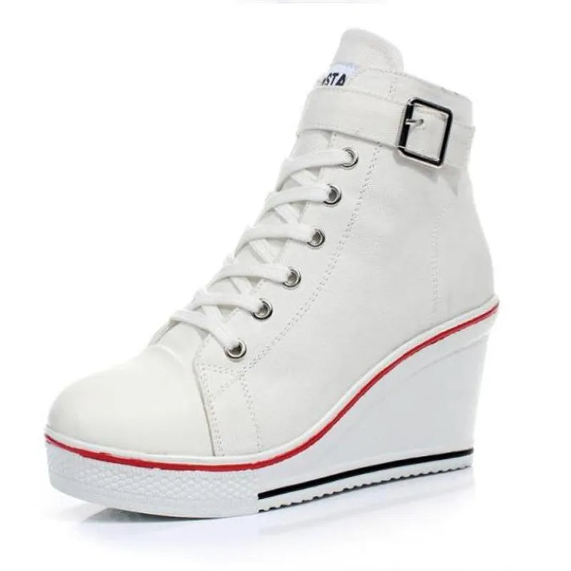 hot Canvas Shoes Women Wedges High Top Platform Shoes Woman Casual Trainers Elevator Shoe High Heels Zapatos Mujer size 35--43