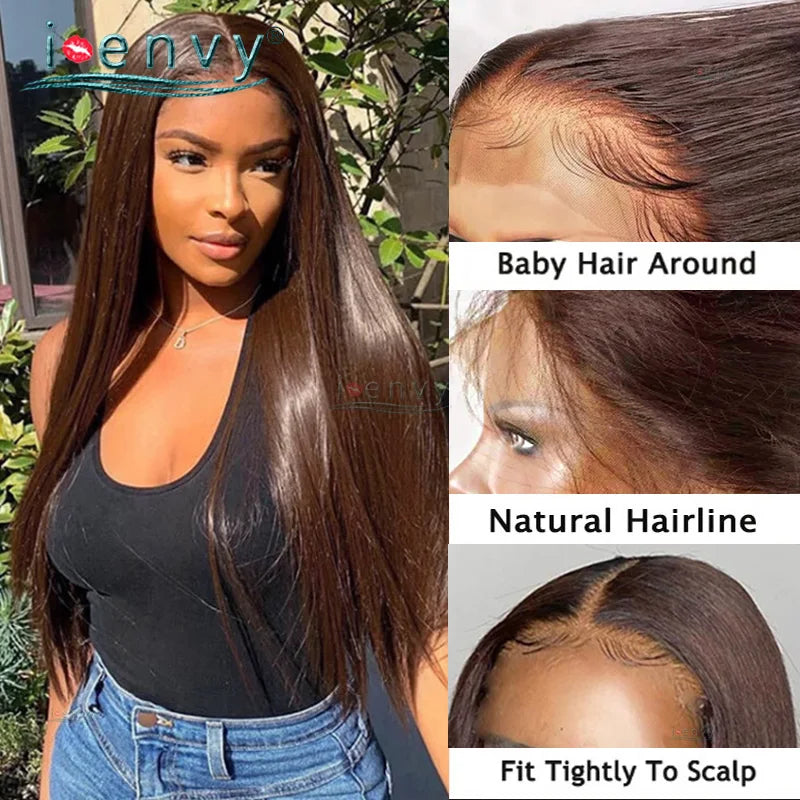 Transparent Lace Wig Straight Brown Lace Front Human Hair Wigs Chocolate Color Blonde Brazilian Human Hair Wigs For Women Remy