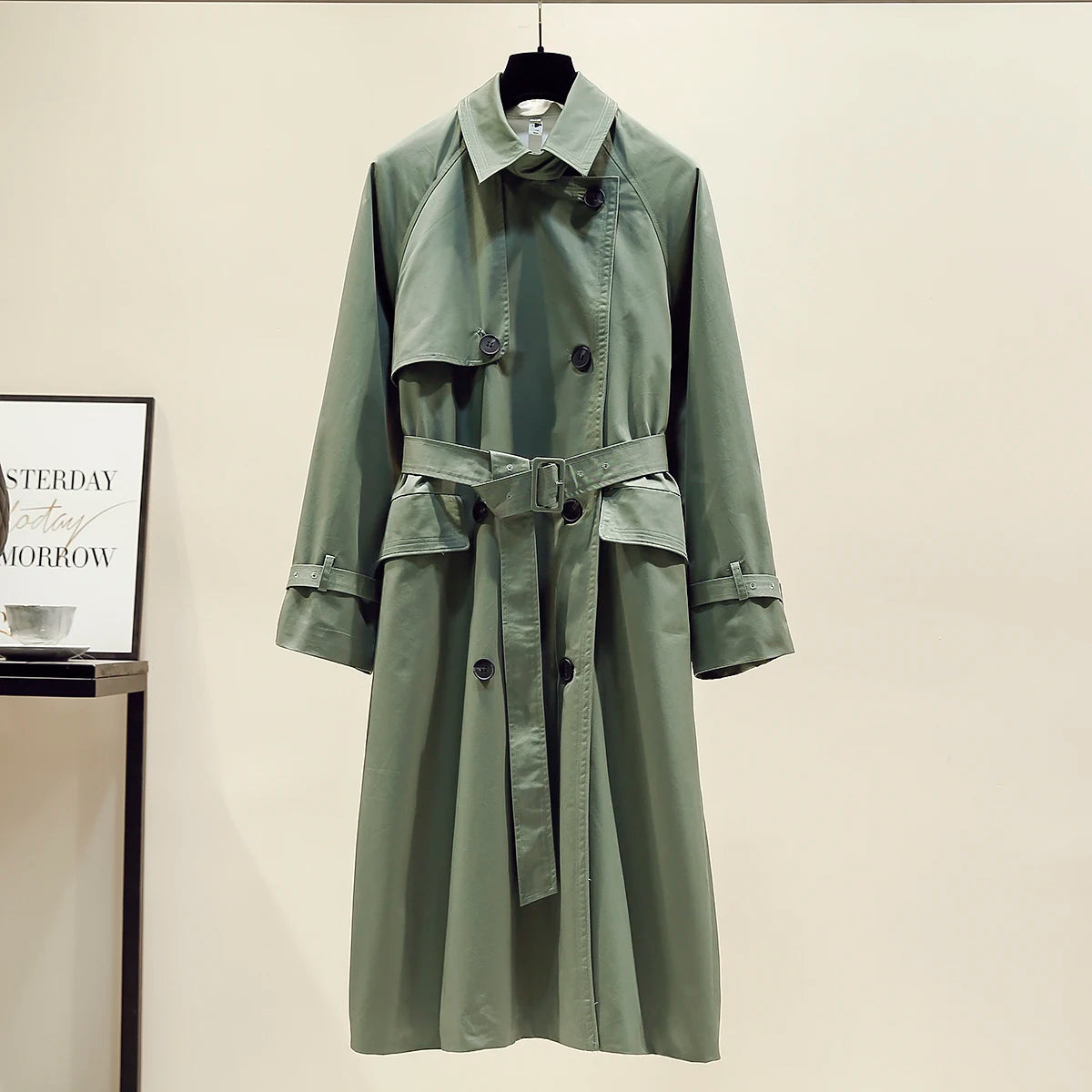 UK Brand new Fashion 2024 Fall /Autumn Casual Double breasted Simple Classic Long Trench coat with belt Chic Female windbreaker