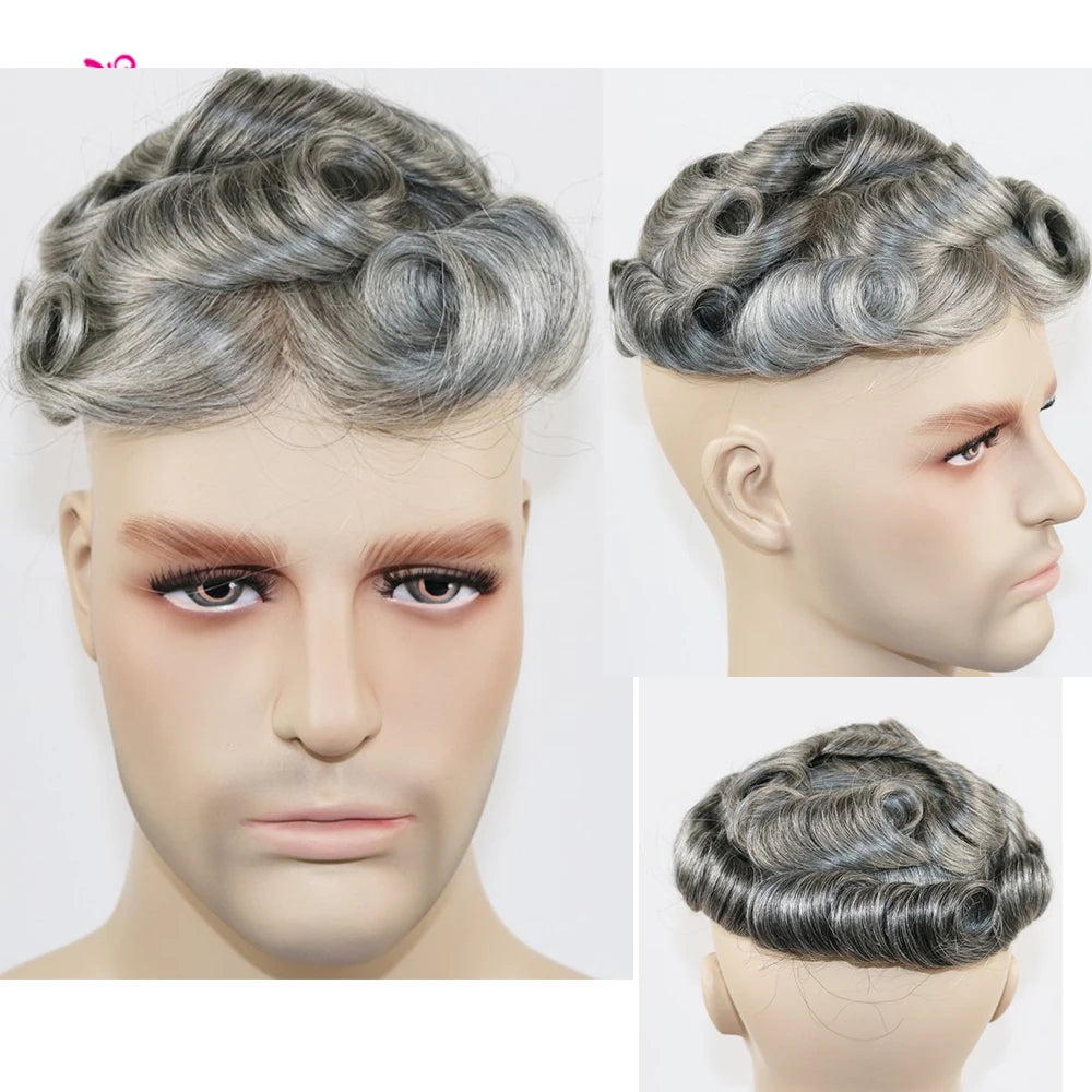 0.02mm Super Ultra Thin Skin 80% Density Natural Hairline Men Toupee Blonde Brown Grey Human Hair Undetected Capillary Prosthesi