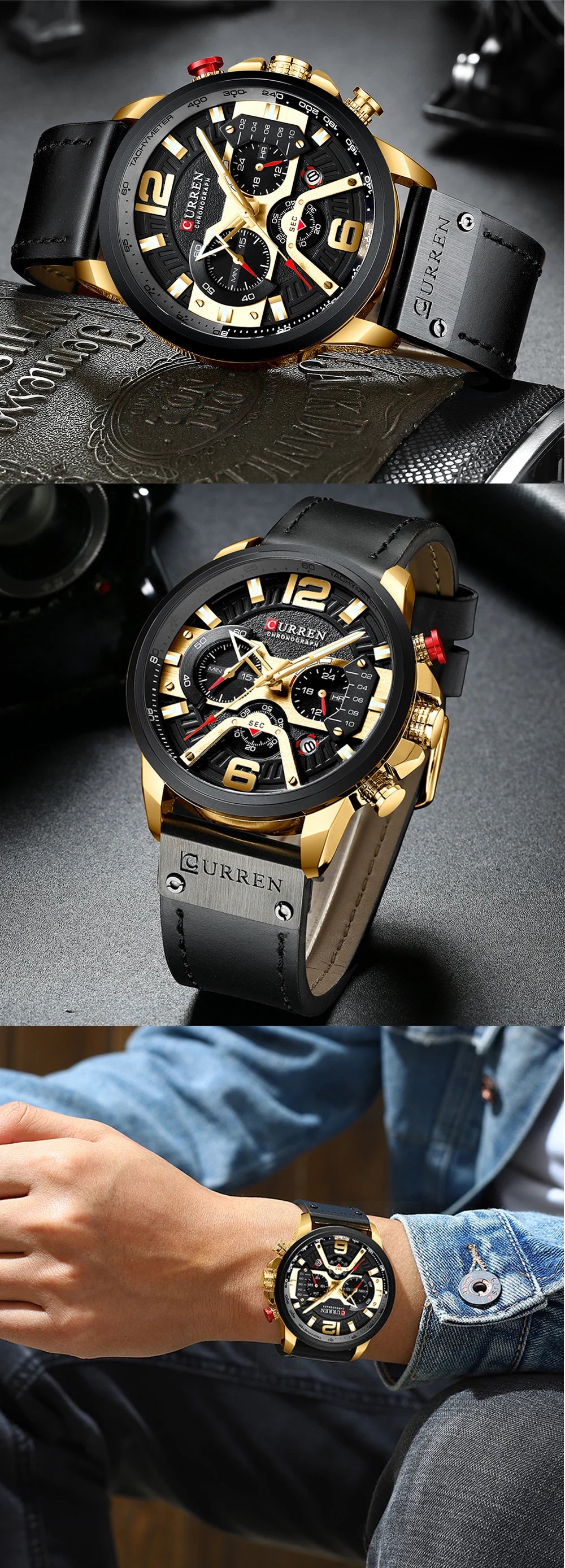 CURREN New Men's Casual Sports Chronograph Blue Top Brand Luxury Military Leather Watch Calendar Clock Relogio Masculino