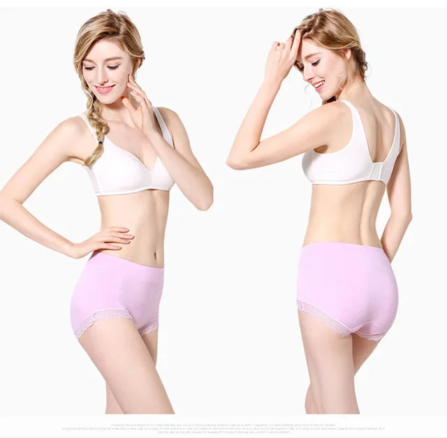 Women's Cotton Underwear Sexy Lace Panties Plus Size Fashion Solid Color  Briefs High Waist Seamless Underpants Female Lingerie