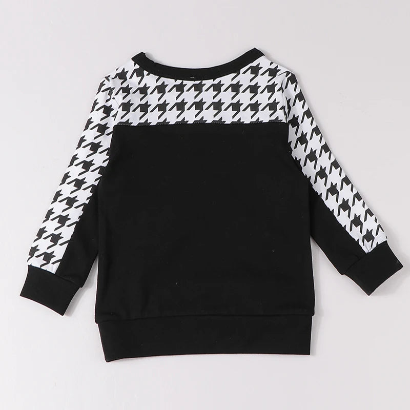 New casual outfit for kids long sleeves autumn winter contrast houndstooth boy girls clothes autumn and winter children t-shirt