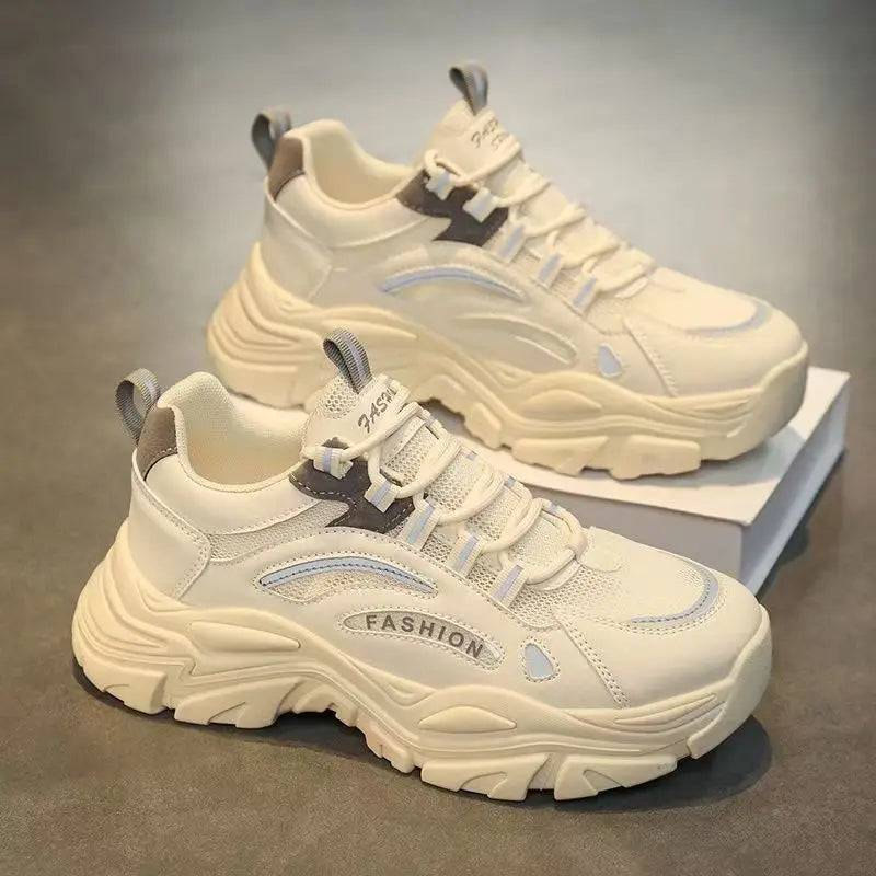 Sporty Breathable Elevated High-end Comfortable Anti-slip Anti-odor Light Weight Mesh Genuine Leather Lace-up Running Shoes