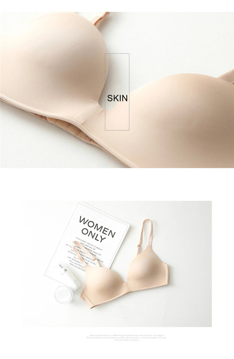 Thin Triangular Cup Bra Adjustable Shoulder Strap Gather Brassiere Wireless Anti-glare Bralette Seamless Sleeping Women Lingerie