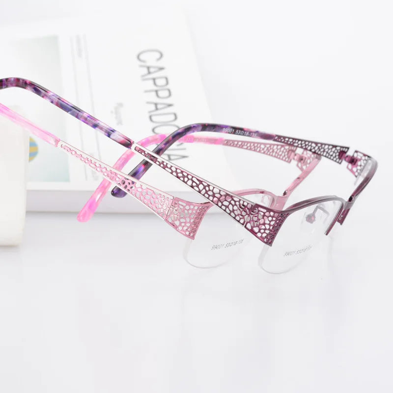 BCLEAR Elegant Half Rimless Eyeglasses Frame Optical Prescription Semi-Rim Glasses Spectacle Frame For Women's Eyewear Female BAZAARHUBO