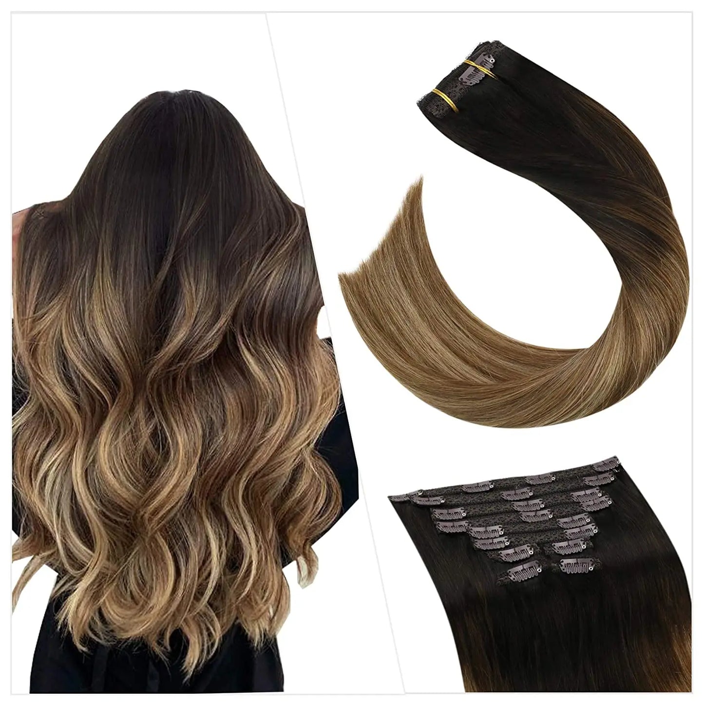 Ugeat Clip In Human Hair Extensions Blonde Color Seamless Invisible Full Head Balayage Soft Remy Hair Extensions For Salon