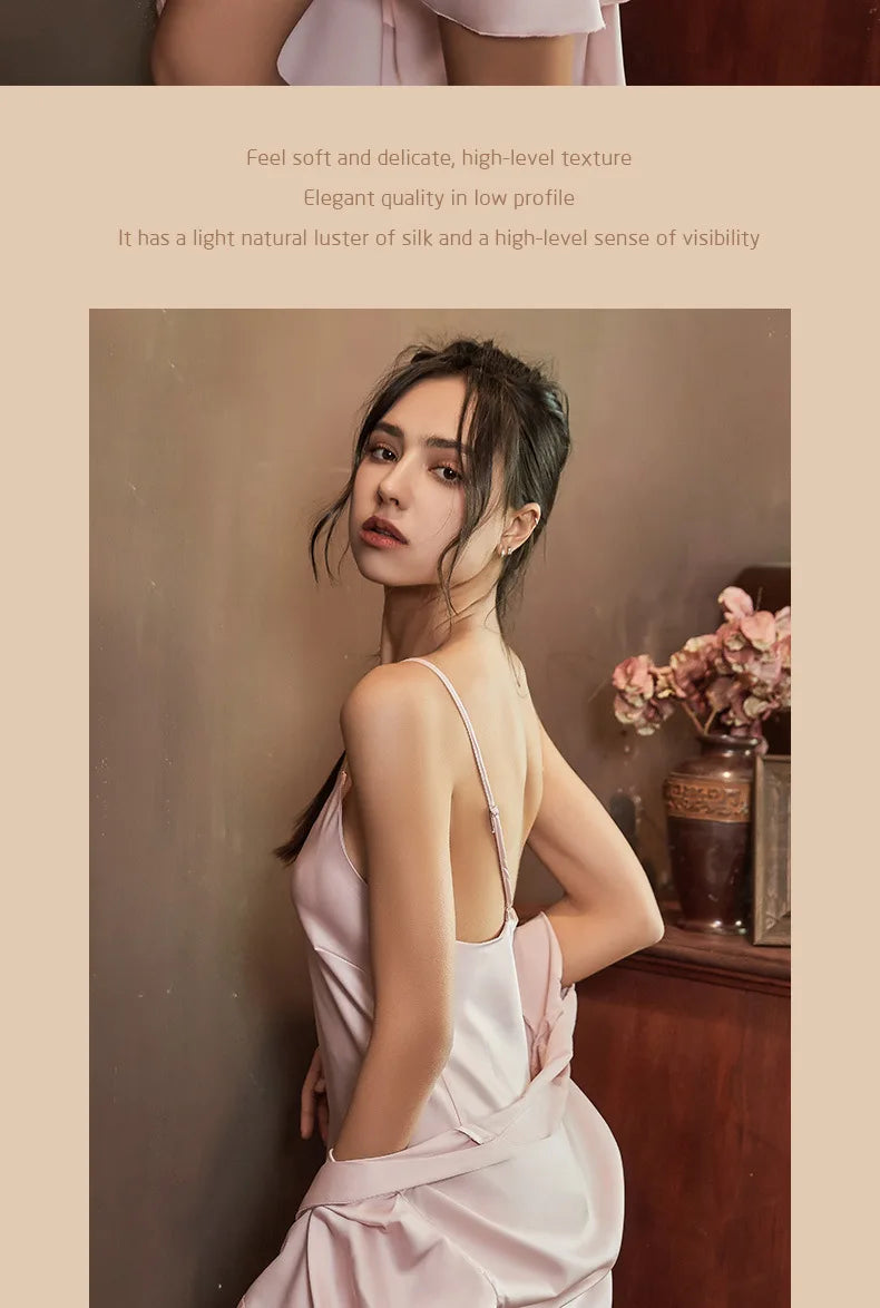 Nightgowns Women Soft V-neck Satin Sleeveless Sleepshirts Summer Sexy Sleepwear Lingerie Korean Style Fashion Nightdress Female