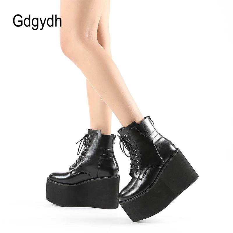 Gdgydh Big Size 43 Platform High Heels Cosplay Fashionable Autumn Ankle Boots Platform Women Wedges Heel  Model Catwalk Shoes