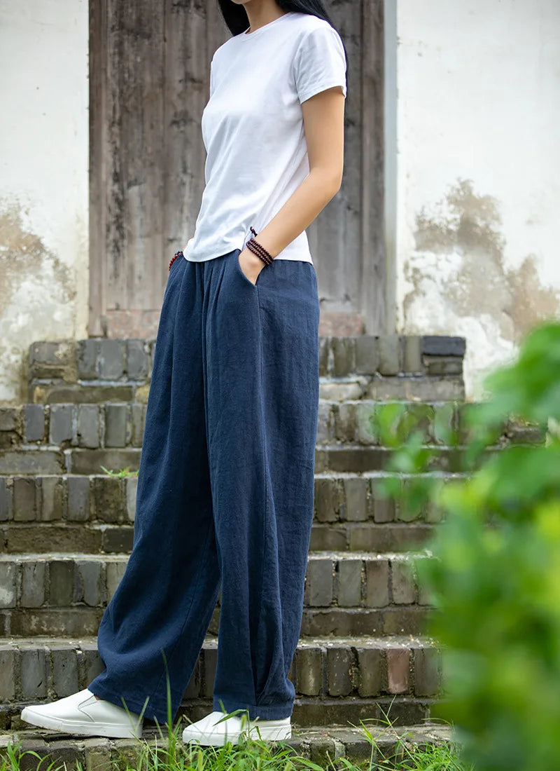 Johnature Women Loose Cotton Linen Casual Pants Solid Color Elastic Waist Lantern Pants 2025 Spring New Female Trousers