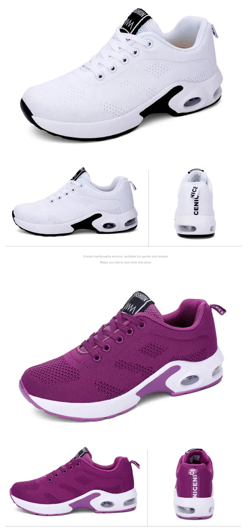 Women's Fashion Air Cushion Sports Running Flat Soft Bottom Sneaker Mesh Breathable Casual Shoes