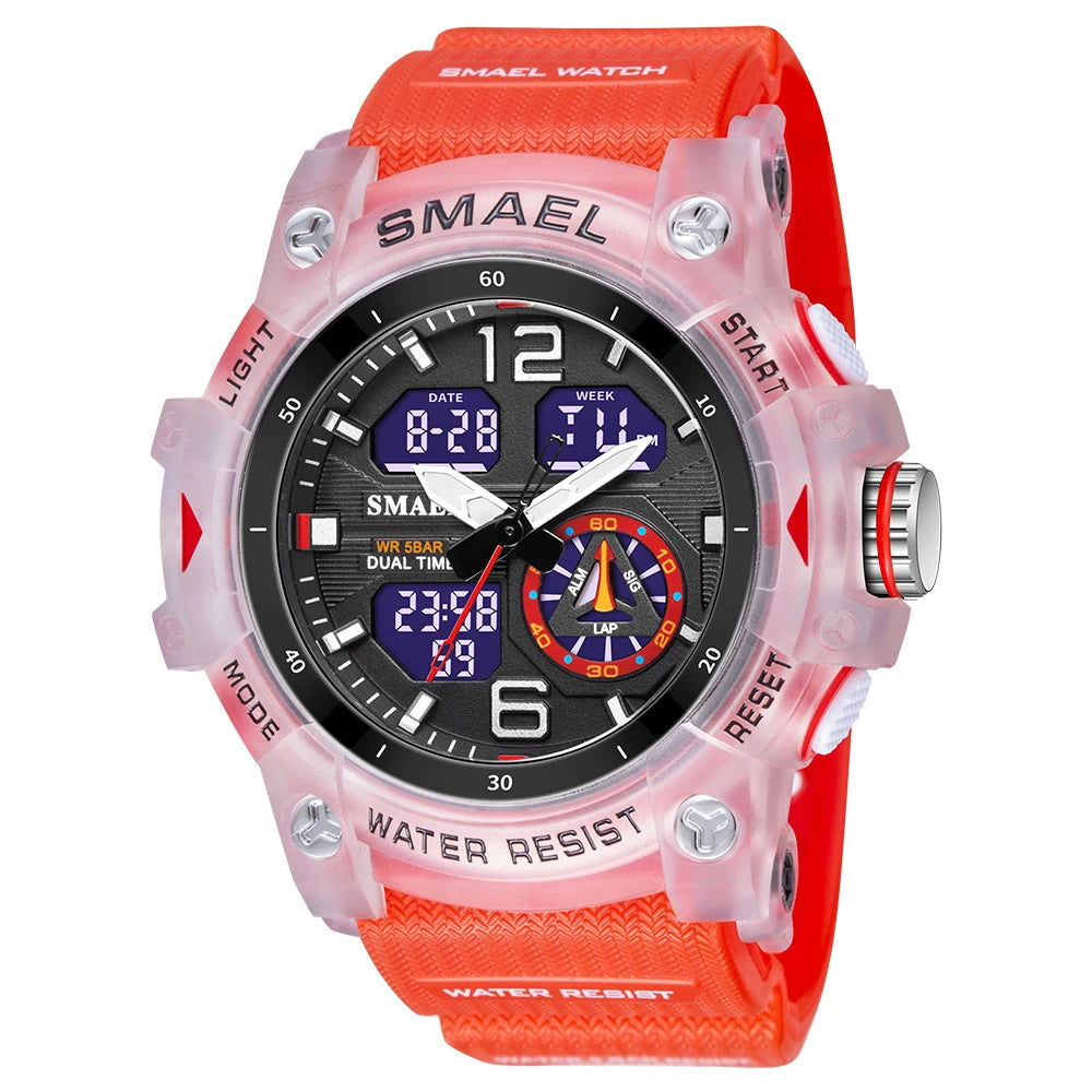 SMAEL 8007 Men's Analog Digital Dual Display Sport Watch - 50M Waterproof LED Backlight Alarm Stopwatch Chronograph Shockproof