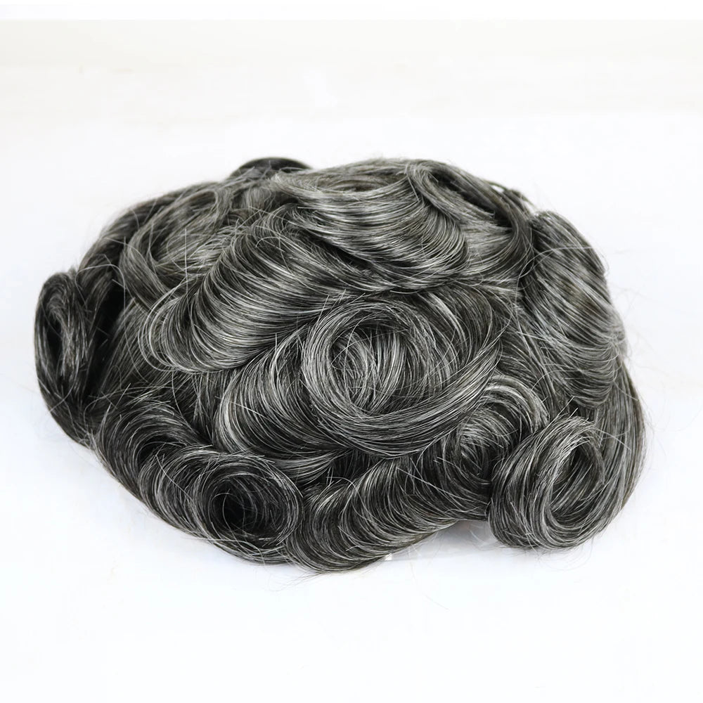 0.02mm Super Ultra Thin Skin 80% Density Natural Hairline Men Toupee Blonde Brown Grey Human Hair Undetected Capillary Prosthesi
