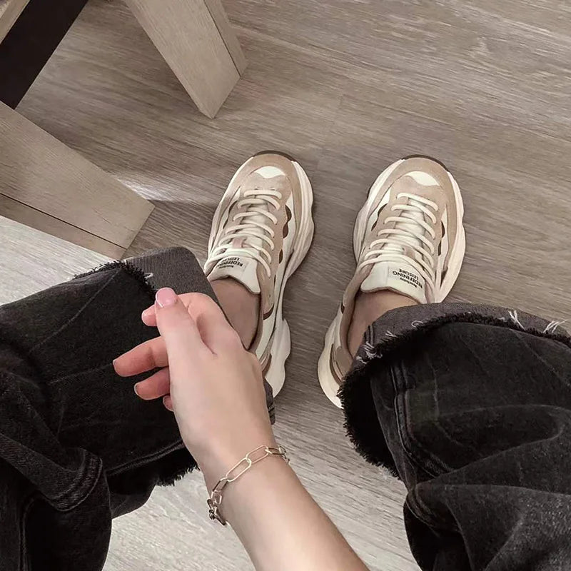 BeauToday Casual Sneakers Women Suede Leather Breathable Mesh Mixed Color Thick Sole Platform Shoes Ladies Flats Handmade 29430