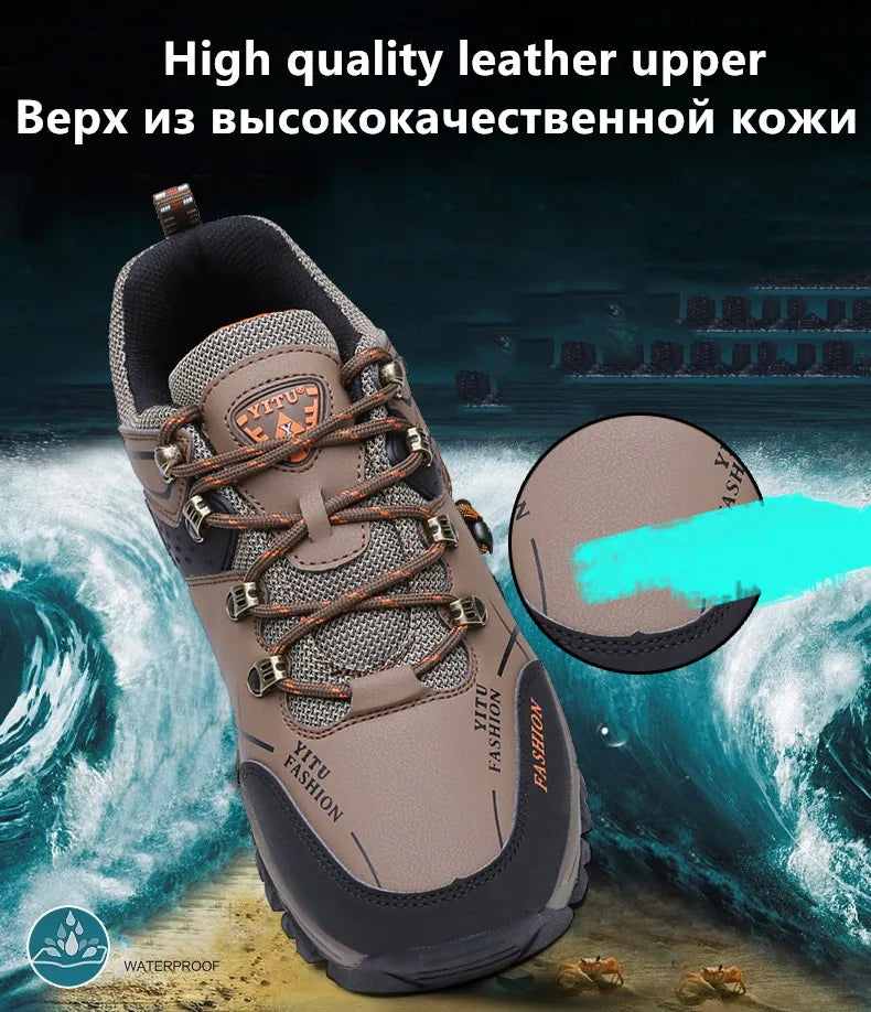 Brand New Spring Autumn Men Work Casual Shoes Men Outdoors Leather Round Toe Sneakers Men Climbing Hiking Shoes Big Size 39-47