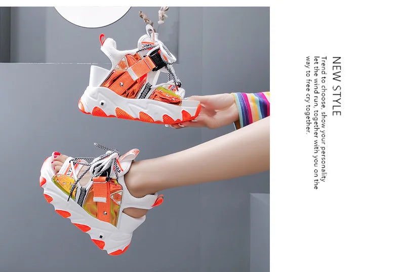 Comemore 2022 Platform Gladiator Sandals Lace Up White Sandals Women High Heels Wedges Casual Sports Shoes Woman Spring Summer