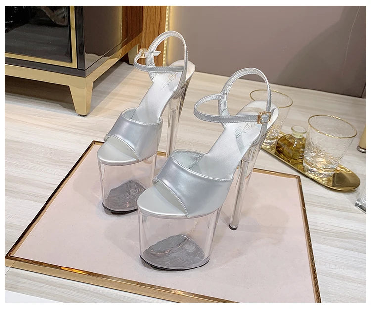 Summer Sandalias Mujer 2024 Sandales Sexy 20cm High Heels Patent Leather Crystal Stripper Platform Heels Women Shoes