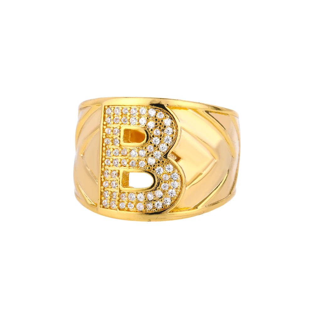 Chunky Zircon Initial Letter Rings For Women Stainless Steel Hip Hop Jewelry