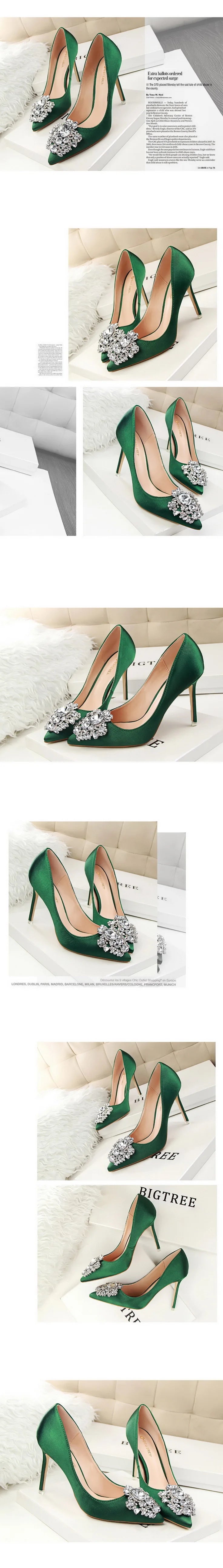 BIGTREE Women Heels Metal Rhinestones Woman Pumps Wedding Shoes High Heels Shoes Gold Silver Sexy Party Shoes Large size 42 43
