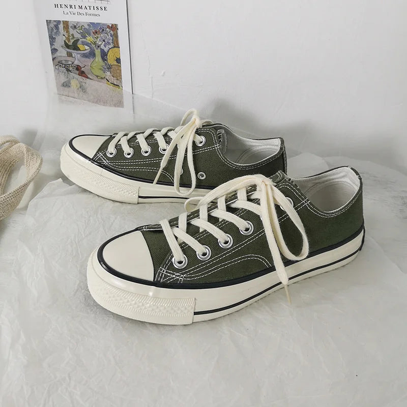 Classic Solid Black Unisex Canvas Shoes  New Spring High-top Outdoor Casual Sneakers Comfortable Breathable Footwear 35-44