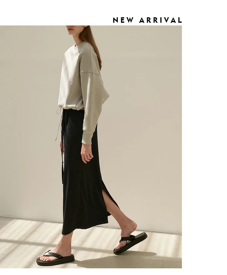 100% Cotton Women's Drawstring Sweatshirt Autumn New Casual Solid Long Sleeved Korean Fashion Streetwear Female Pullover
