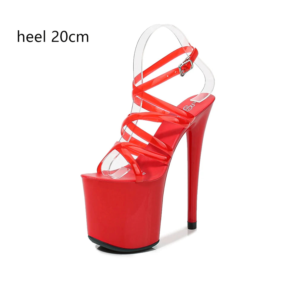 2022 Summer 15cm 17cm 20cm Transparent PVC Strap Sandals Women High Heels Platform Shoes Woman Cross Strap Sandals Big Size 43
